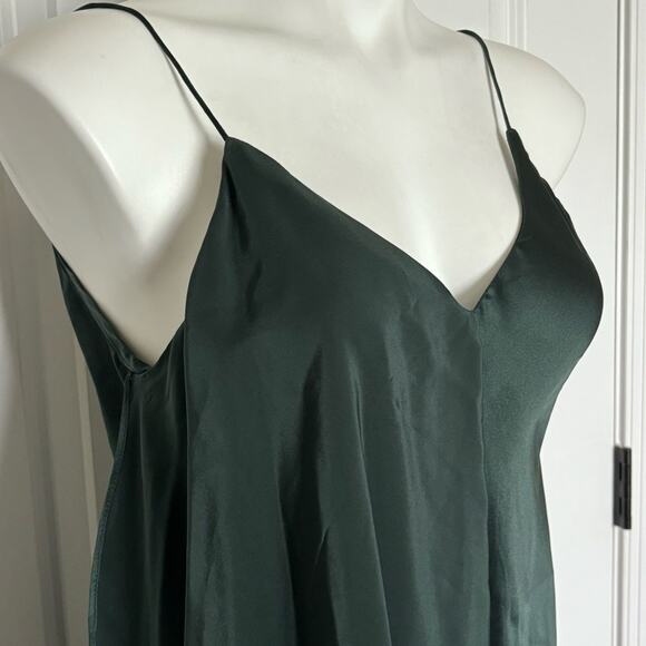 NWT Hatch Flutter Cami Slip Ruffle Silk Midi Dress Dark Green P One Size Petite - Picture 3 of 10